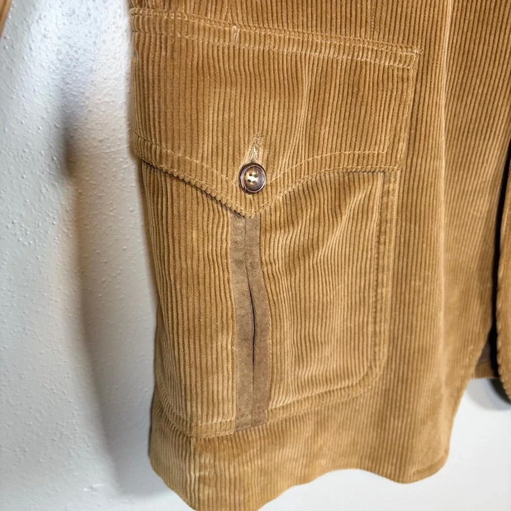 Vintage 70s Europe Craft‎ Corduroy Western Blazer Suede Patch Tan Jacket 44L